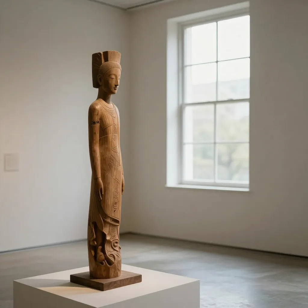 Rustic interior featuring hand-carved wooden accents and natural textures