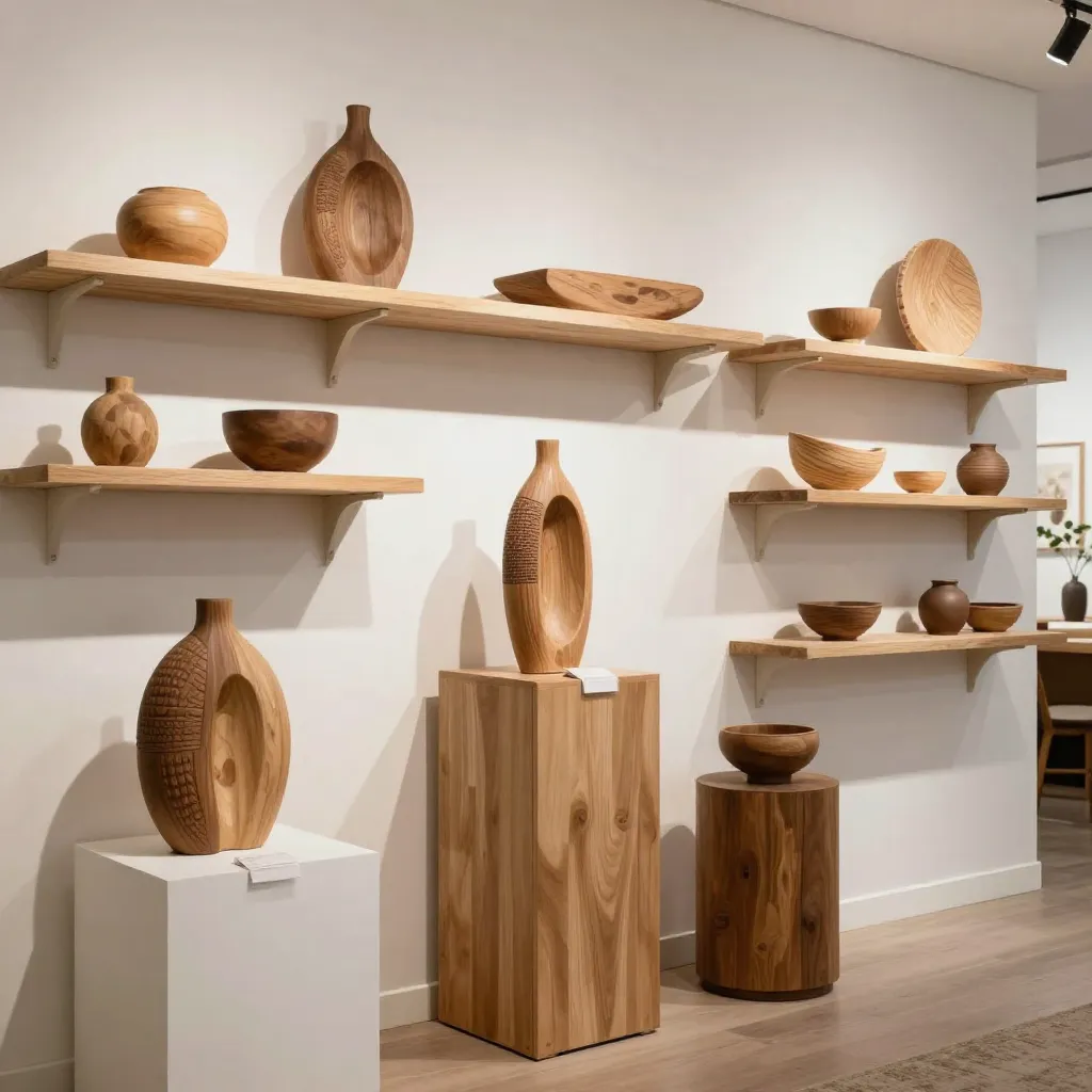 Modern minimalist space featuring wooden wall art