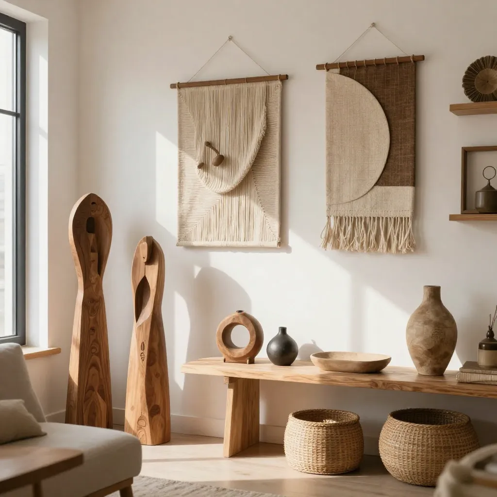 Large walnut wall decoration with organic patterns